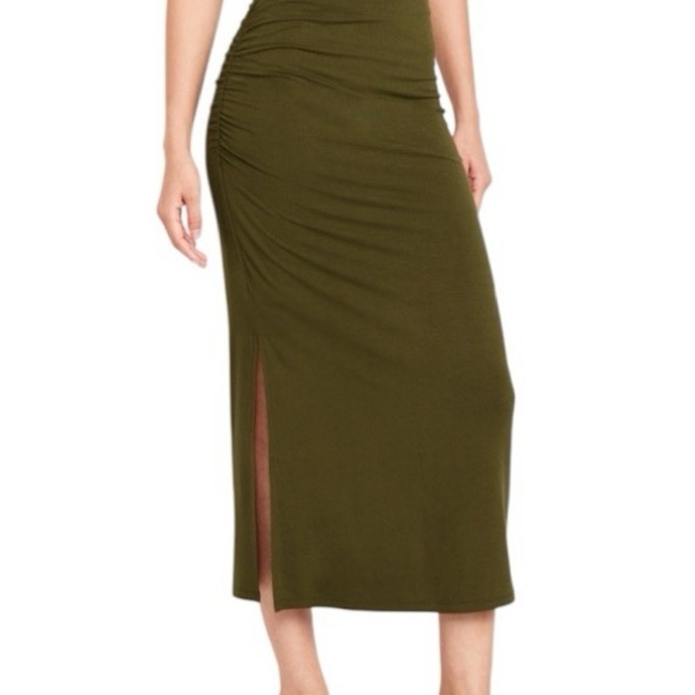 Old Navy Olive Green Ruched Side-Slit Midi Skirt